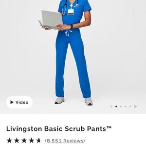 Figs Royal Blue Livingston Basic Straight Leg Scrub Pants Tech Collection Sz L